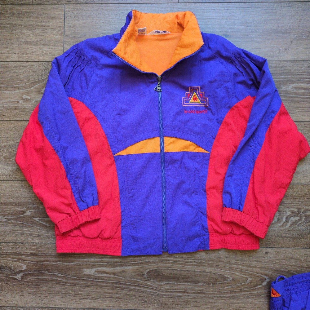 Vtg 90s Le Coq Sportif Colorblock Tracksuit Purple Orange Red Colorful Set M - Picture 3 of 15
